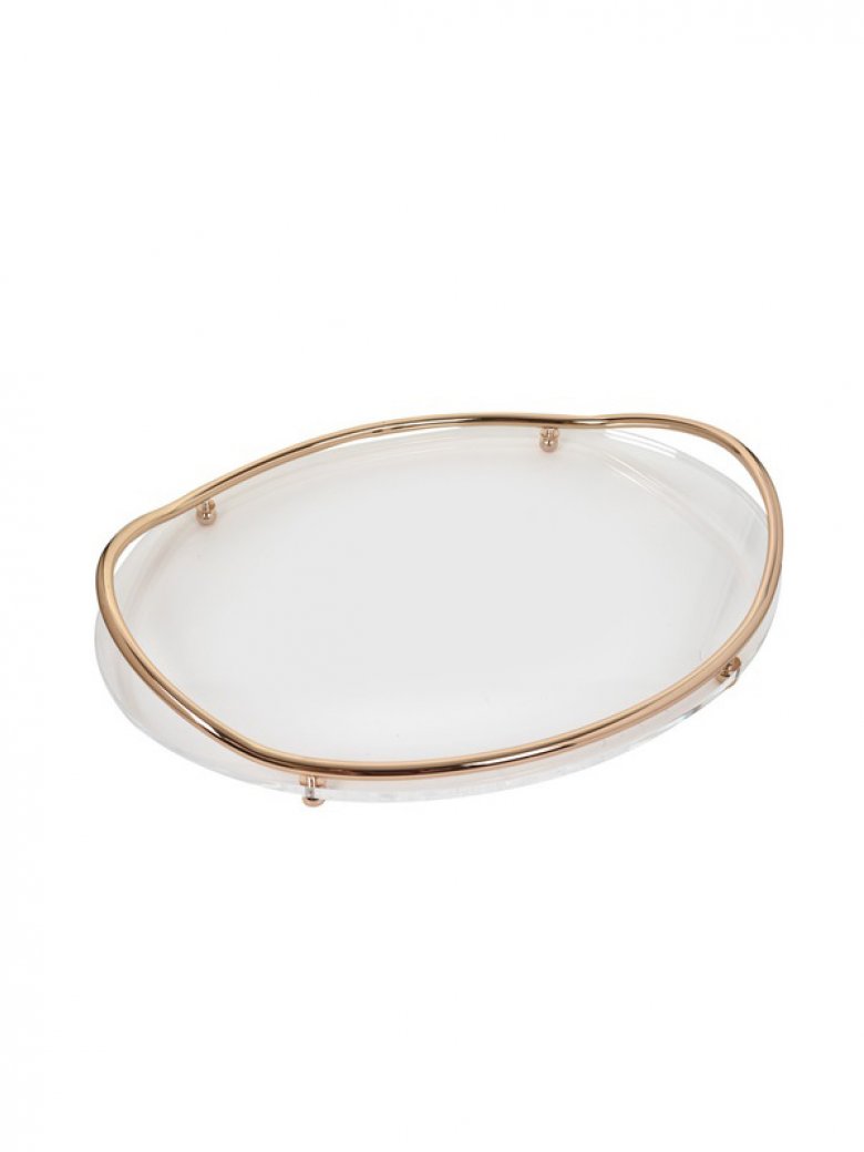 Transparent oval tray with golden hands
