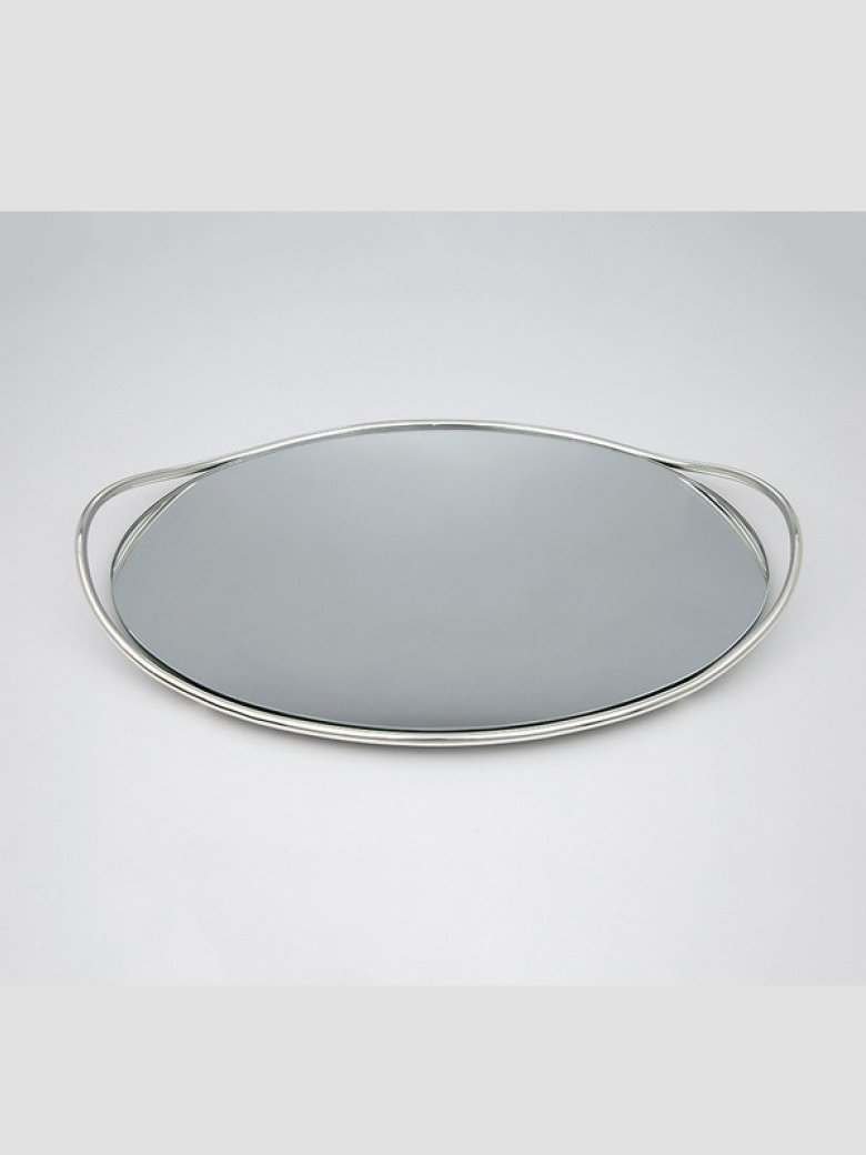 Oval tray with mirror and silver plated frame