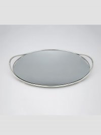 Oval tray with mirror and silver plated frame